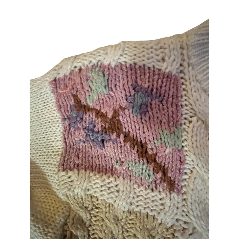 Vintage 90s Needles & Yarn Sweater Womens M Patchwork Floral Knit Korea - Picture 12 of 16
